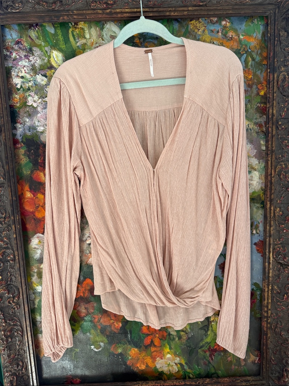 Free People Blush Draped Long-Sleeve V-Neck Top